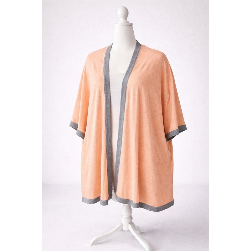National Womens Peach Grey Trim Open Front Knit Wrap Cardigan‎ One Size OS NEW